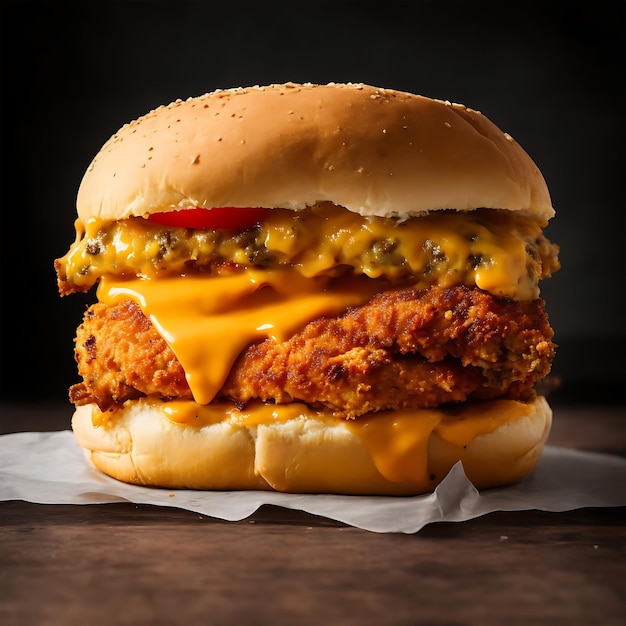 photo big double cheddar cheeseburger with chicken cutlet