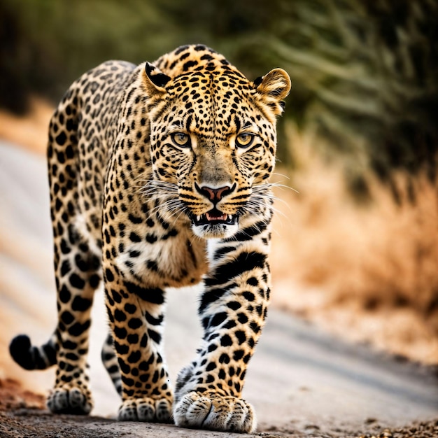 фотография большого леопарда, бегущего по лесу генеративный ИИ
