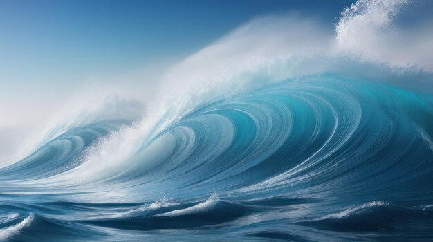 青い海のサーフと泡の大きな波の写真