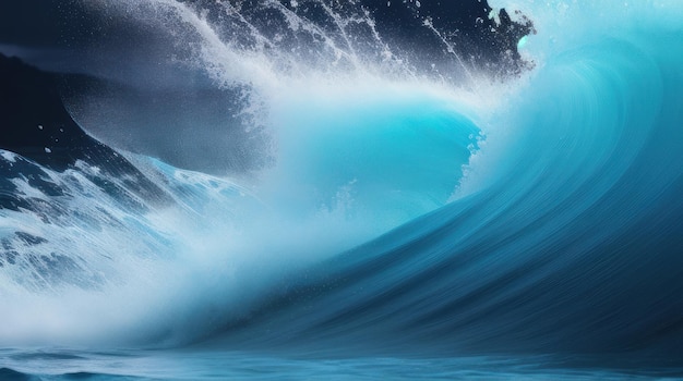 写真 青い海のサーフと泡の大きな波の写真