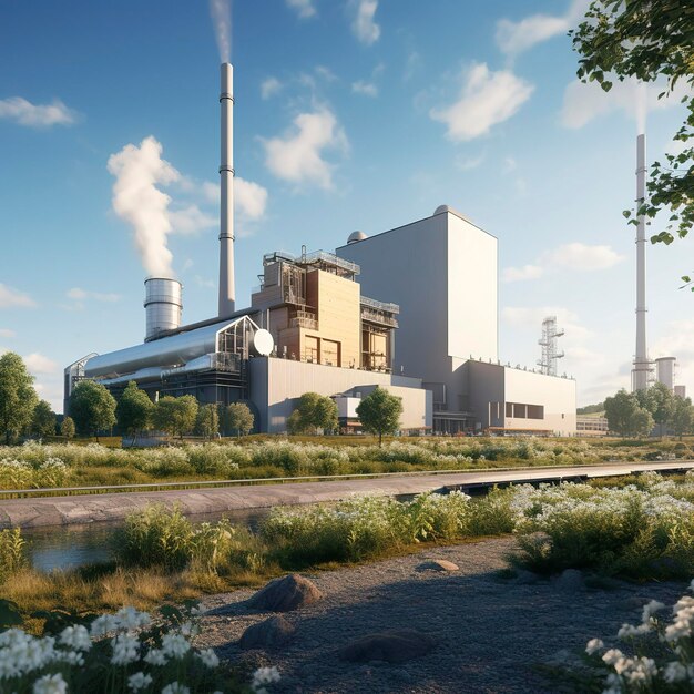 photo of a biomass power station in a rural setting