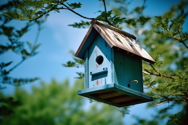 Photo photo a bird house hanging on tree