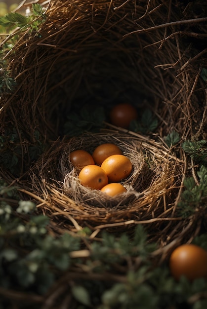 写真の鳥の巣の卵が木の中にある