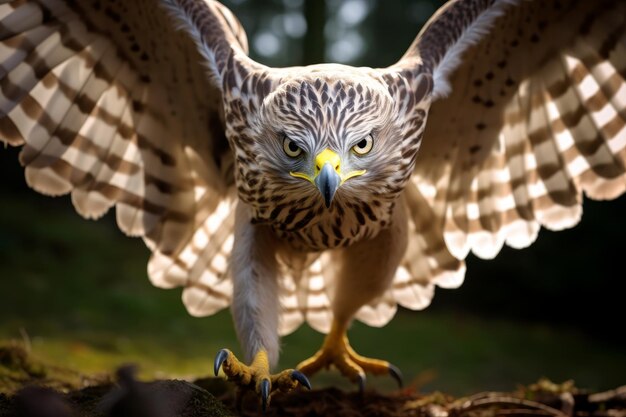 Photo of a bird of prey with sharp talons in focus
