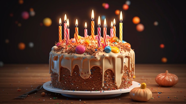 A photo of a birthday cake with candles