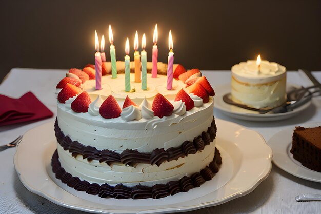 Photo a photo of a birthday cake with candles