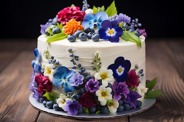 Photo of Birthday cake with edible flowers