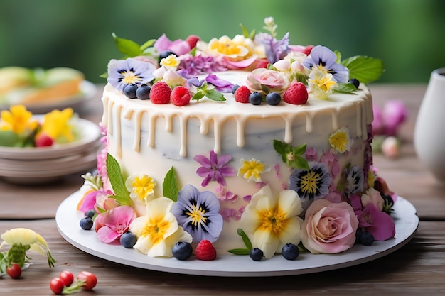 Photo of Birthday cake with edible flowers