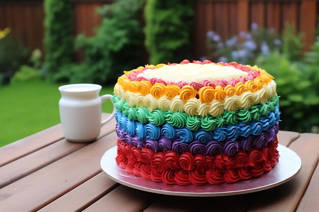 Photo photo of birthday cake with a rainbow theme birthday