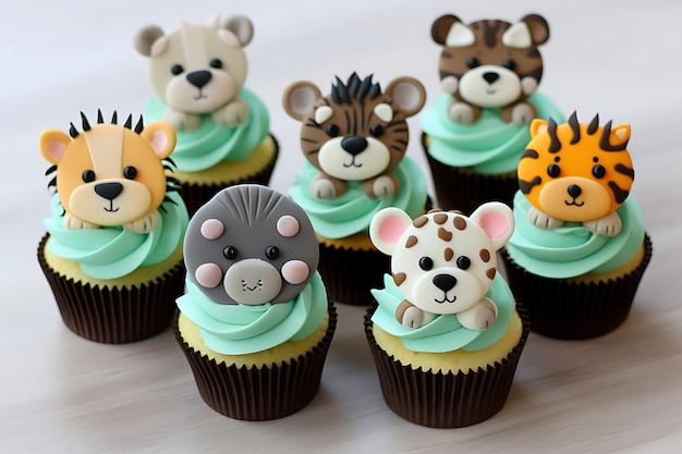 Photo of Birthday cupcakes with animalshaped toppers