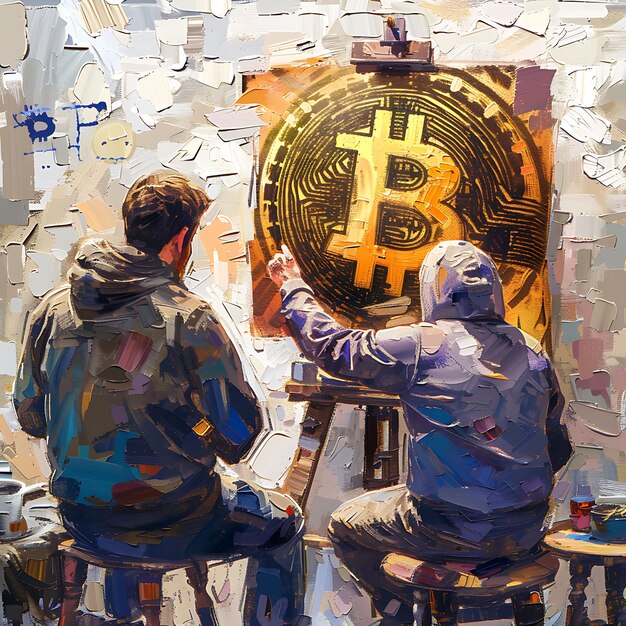 Фото Bitcoin Art Class с художниками, изучающими методы творческой крипто-идеи Постер Баннер