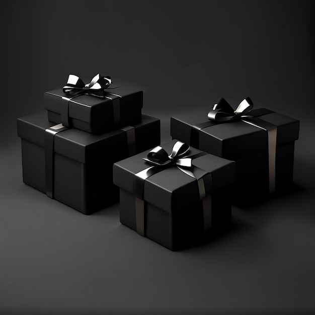 Photo photo of black 3d gift boxes placed on dark background generated by ai black friday generative ai