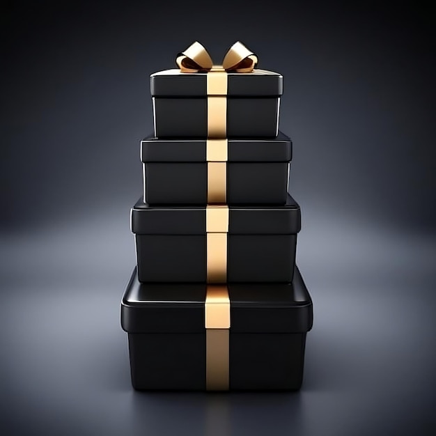 Photo photo of black 3d gift boxes placed on dark background generated by ai black friday generative ai