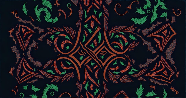 Photo of a black background with red and green designs