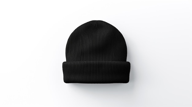 Photo of Black Beanie cap isolated on white background