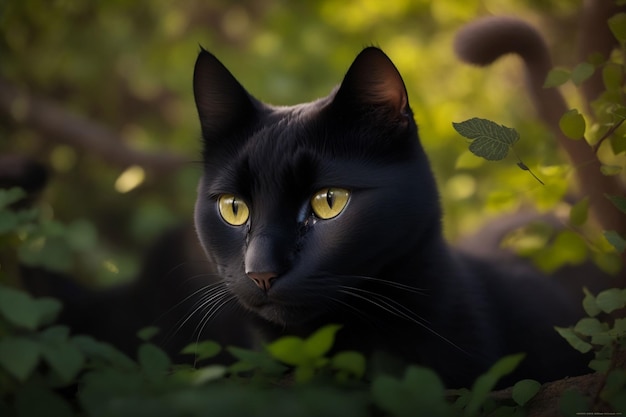 Photo of a black cat in the middle of nature