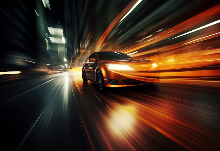 Photo photo of black color luxury sport car on the night road in mountain area