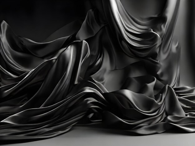 Photo photo black fashion silk fabric black cloth material flying in the wind 3d rendering