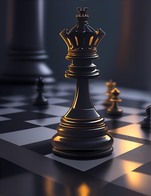 Photo of a black and gold chess piece on a chess board