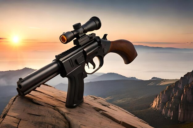 Photo black gun consept on sky background