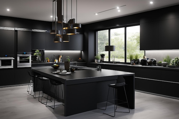 Photo black kitchen interior