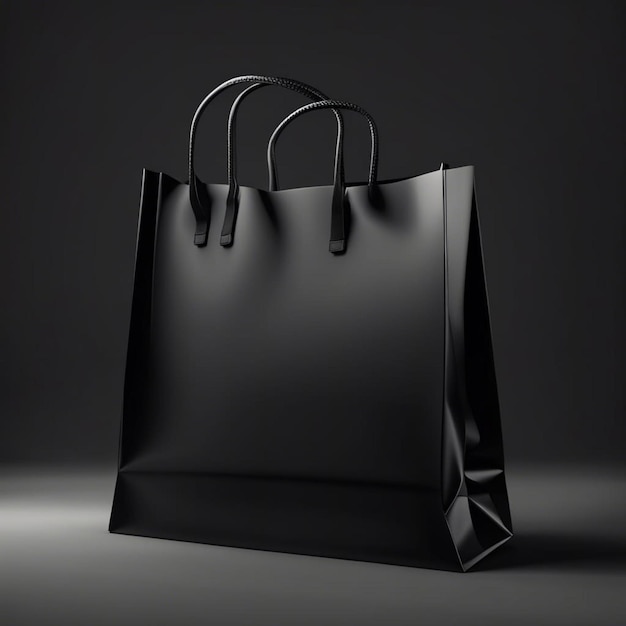 Photo of black shopping bag with dark background black Friday Generative AI