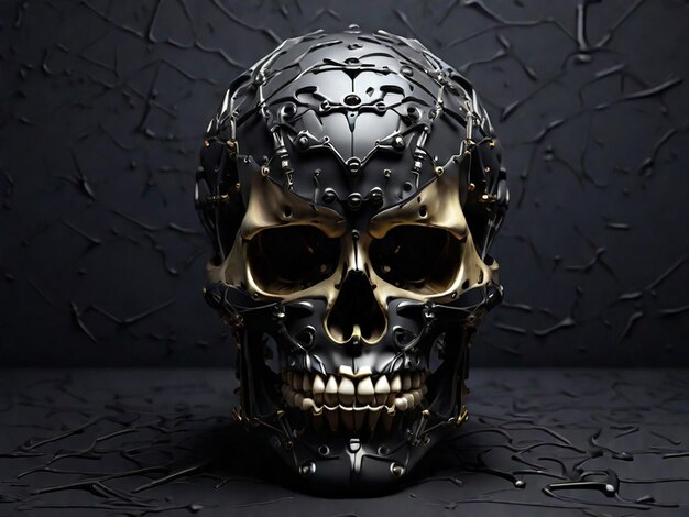 Photo black skull evil skeleton head Halloween concept generative AI