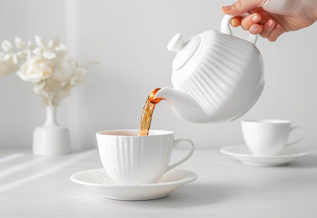 Photo photo of black warm tea cup with tea pot