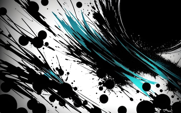 Photo of Black and white background with blue and black paint splatters