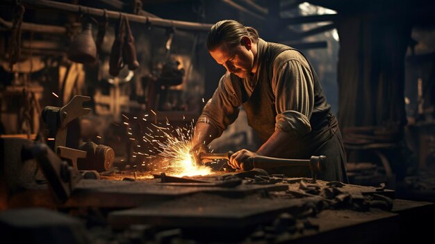 A photo of a blacksmith forging metal artwork