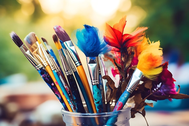 Photo of Blank Canvas with Paintbrushes