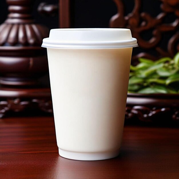 パステル色の背景にスペースデザインの空白のコーヒーカップの写真