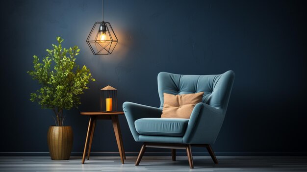 photo blue armchair against blue wall in living room interior elegant interior design ai generative