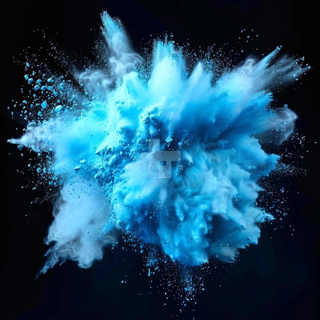 Photo photo blue burst of powder on dark background