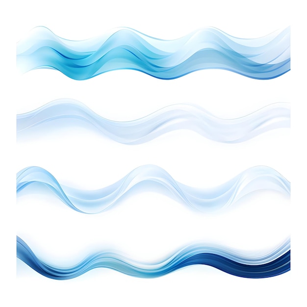 Фото синих цветовых вариаций градиентных волновых кривых линий на белом фоне