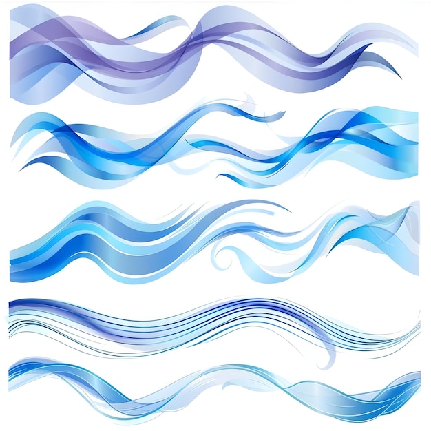 Фото синих цветовых вариаций градиентных волновых кривых линий на белом фоне