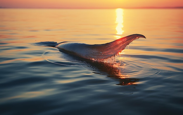 Photo of a blue dolphin tail over water in the sea