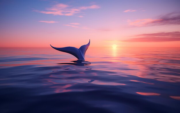 海の水の上にある青いイルカの尾の写真