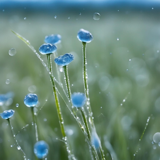 Photo blue fields natural with dew drops background