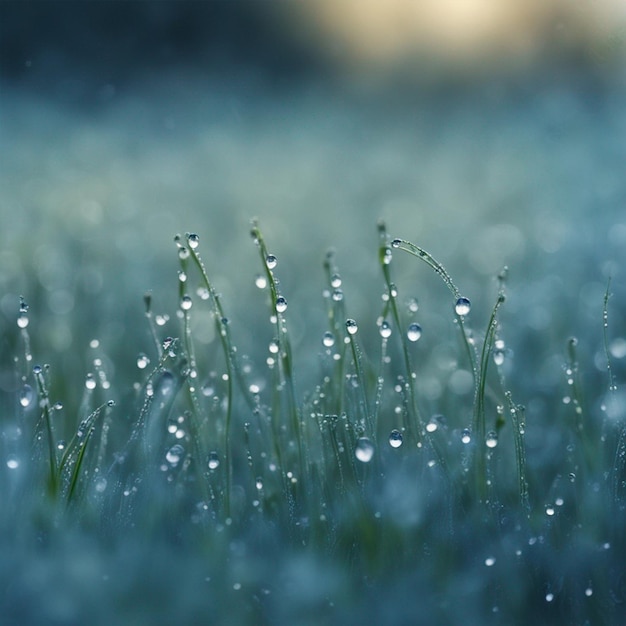 Photo blue fields natural with dew drops background