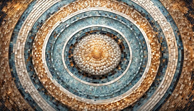 A Photo of a Blue and Green Mosaic with a Circular Design in the Center