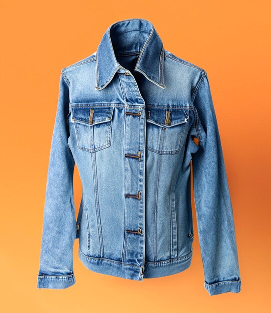 photo blue jeans jacket mockup on orange background