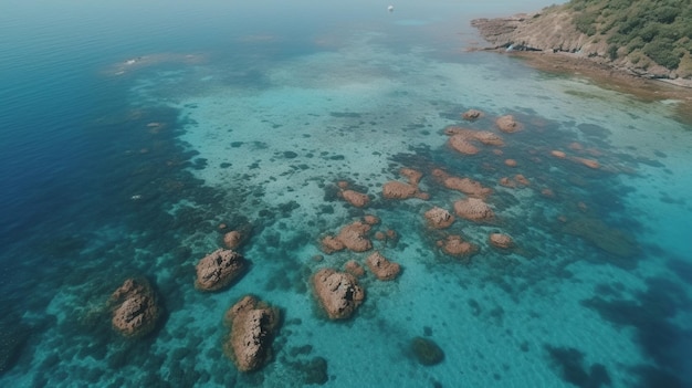 A photo of a blue ocean with rocks in the water