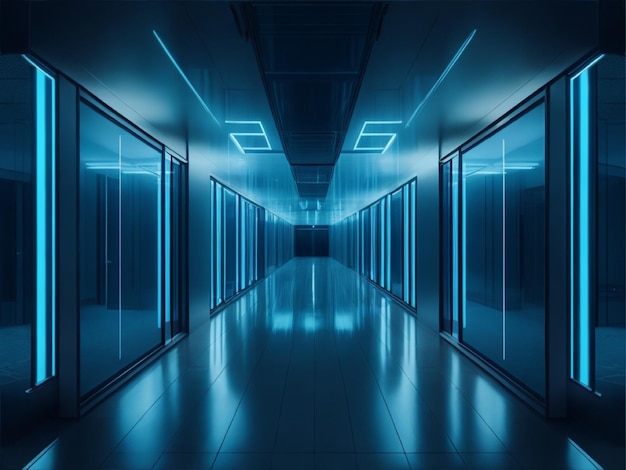 Photo a blue office corridor design generated AI