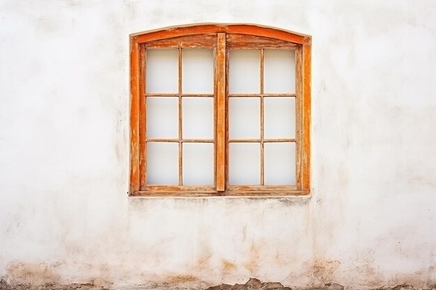 Photo Blue Orange and Yellow wooden window is classic vintage style on white cement wall background