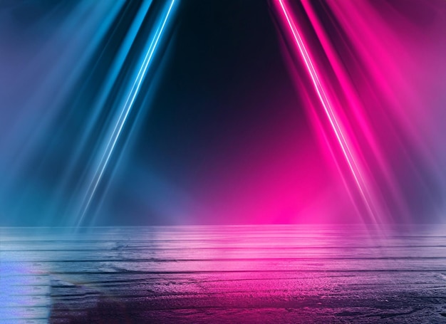 A photo of a blue and pink light on the left side