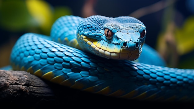 photo blue viper snake closeup face head of viper snake blue insularism generated by AI