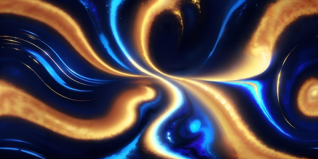 Photo of blue and yellow swirling patterns created with computer graphics