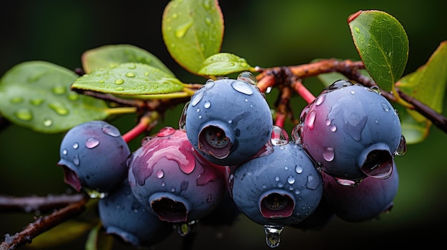 Photo of blueberries on a tree branch