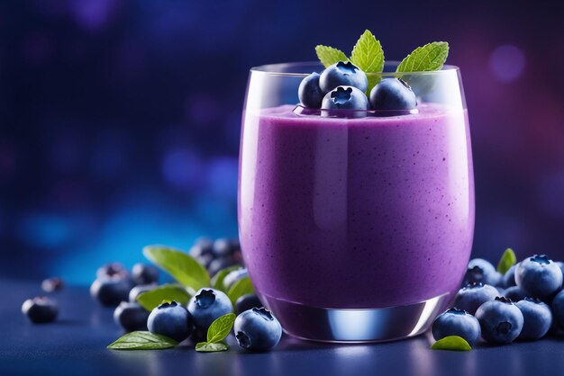 photo blueberry frash smoothie drink with blueberry dark lghiting background